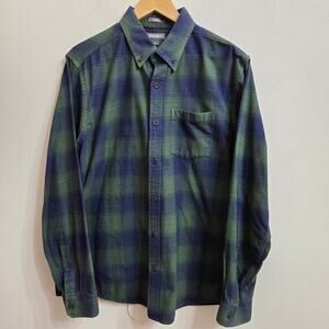 Eddie Bauer Mens Relaxed Fit Plaid Flannel Shirt Size Large Green and Navy